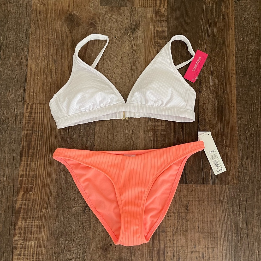 Xhilaration White and Orange Bikini Set Swimwear